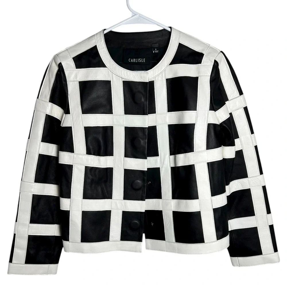 Carlisle Genuine Leather Highrise Jacket Size 6 Black White - Picture 2 of 6